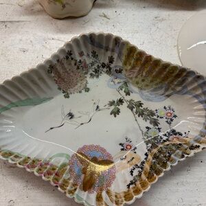 Elegant Porcelain Dish with Floral and Bird Design